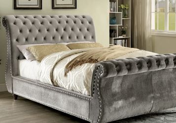 Velvet Upholstered Queen Bed $450