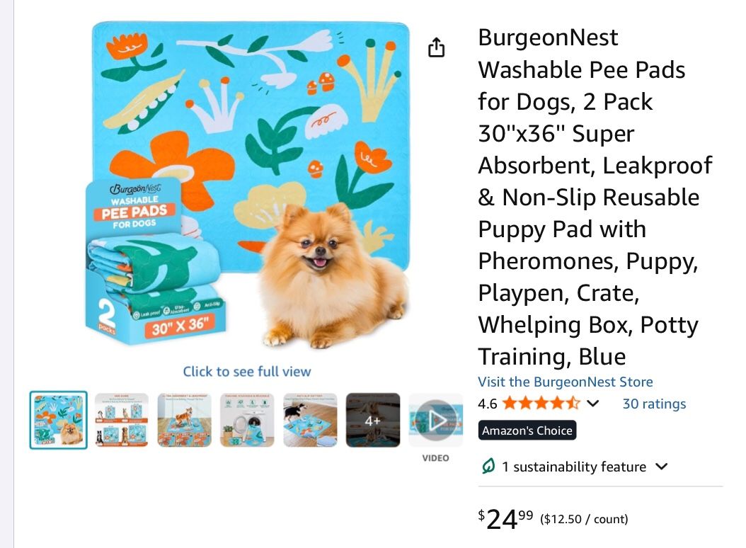 BurgeonNest Washable Pee Pads for Dogs, 2 Pack 30''x36'' Super Absorbent, Leakproof & Non-Slip Reusable Puppy Pad with Pheromones, Puppy, Playpen, Cra