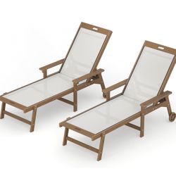 LUE BONA Chaise Lounge Chair Outdoor Set of 2, HDPS and HDPE Wicker Chaise Lounger with 5 Positions, Pool Lounge Chairs with Wheels and Adjustable Bac