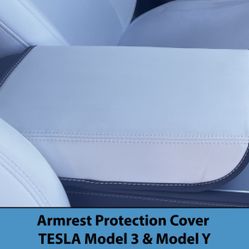 Tesla Model 3 Model Y White Armrest Cover PU Leather 