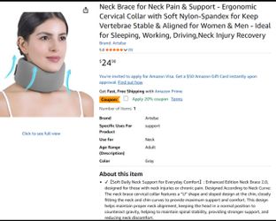 Neck Brace for Neck Pain & Support - Ergonomic Cervical Collar with Soft Nylon-Spandex for Keep Vertebrae Stable & Aligned for Women & Men - Ideal for