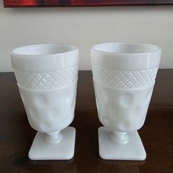 Milk glass footed goblets with diamond and thumbprint pattern by McKee7