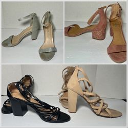 Women’s Block Heel Strappy Sandals Shoe Lot – 4 Pairs Silver Pink Black Nude