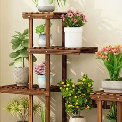 New 6 Tier Multi-Tiered Solid Wood Plant Stand