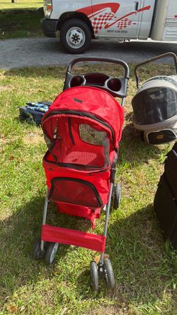 Red Pet Stroller with Mesh Windows