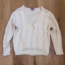 Edikted Inga Oversized Cable Knit V-Neck Sweater In Cream Size XS