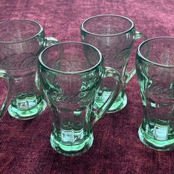 Set of 6 Vtg Libbey Coca-Cola Coke Mugs Heavy Green Glasses w Handle 14oz 6.25"