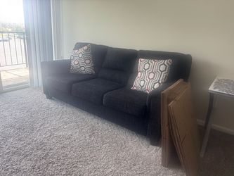 Dark Gray Fabric 3-Seat Sofa with Throw Pillows