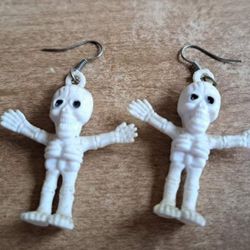 Skeleton Fish Hook Earrings Handmade 