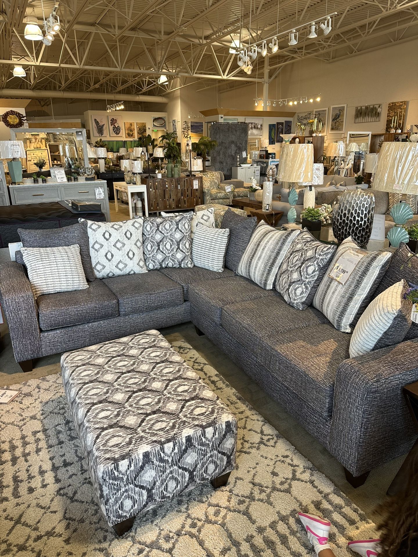 Gray sectional light, gray bar, light, gray end table light gray coffee table