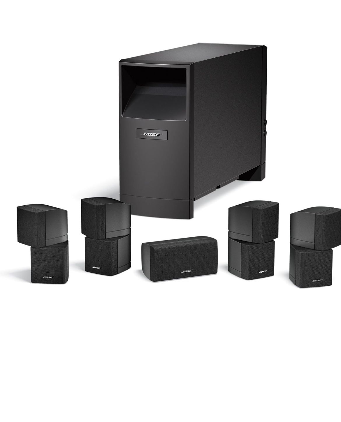 Great Condition Bose Acoustimass 10 Series IV Home Entertainment Speaker System (Black) With Two Floor Stands And Denon Receiver