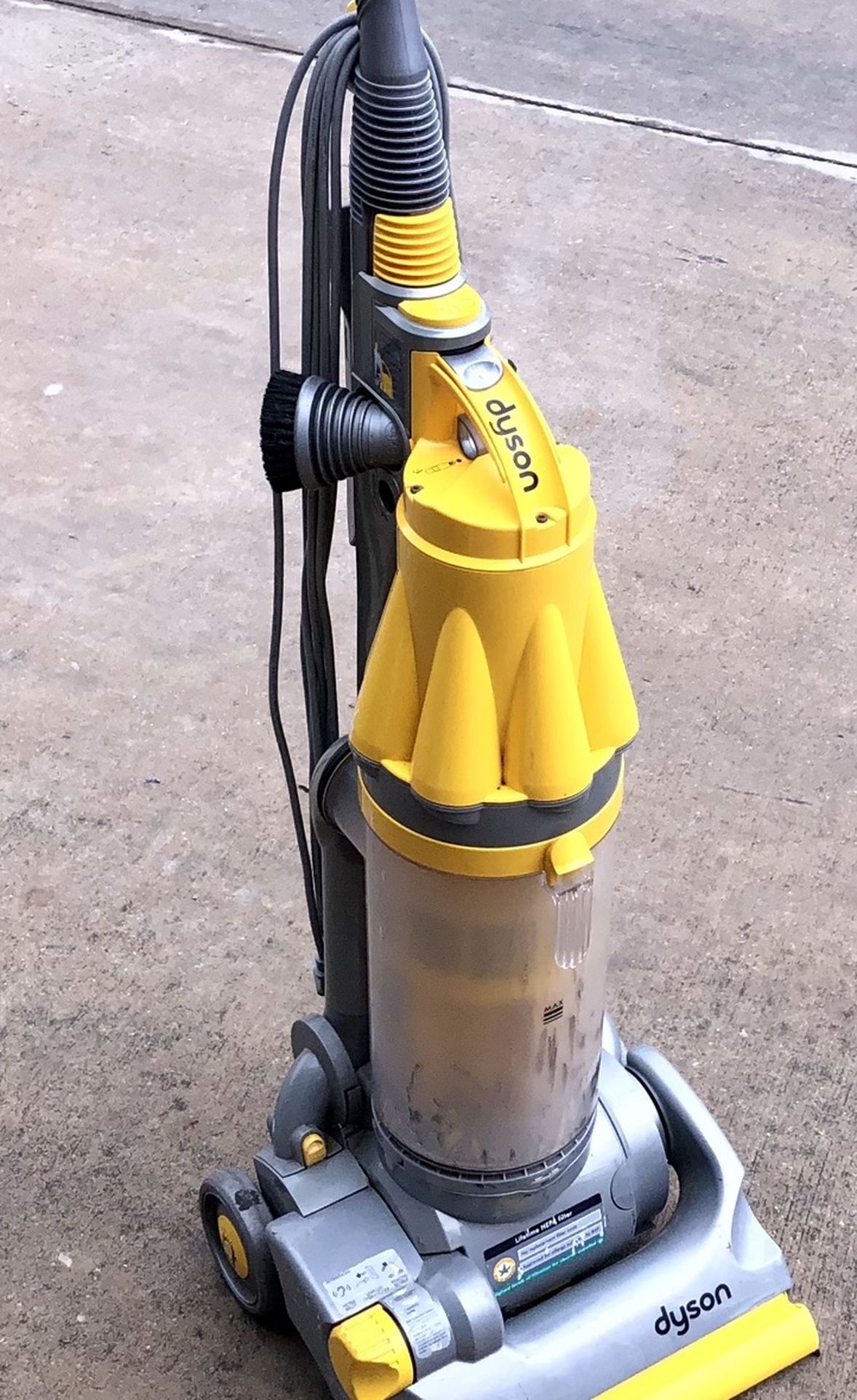 Dyson DC07 Upright Canister Vacuum Cleaner Yellow All Floors Root cyclone FULLY FUNCTIONAL AND TOOLS 🛠 ACCESSORIES INCLUDED !!!