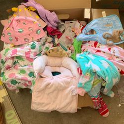 Baby Girl Bundle: Warm Onesies (3-6M), Bibs, New Pacifier