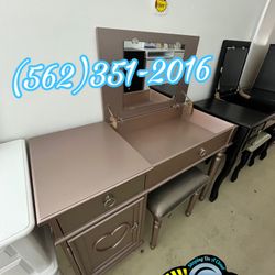 Rose Gold Vanity Desk With Mirror New Glass