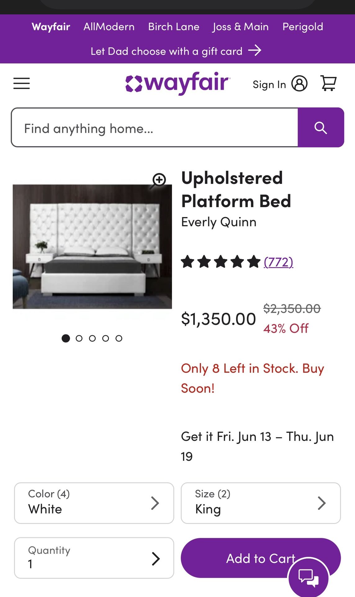 King Size Bed Cash Only