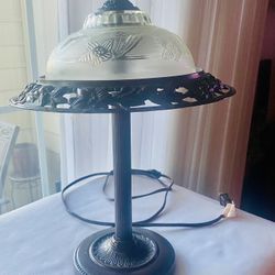 Bronze Metal Lamp With Cut Glass 