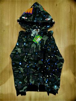 BAPE Space Camo Shark Full Zip-Up Hoodie ‘Black’ XXXL in Kids