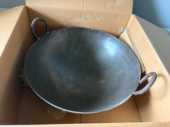 Large 20” Cast Iron Wok/Kadai with Handles