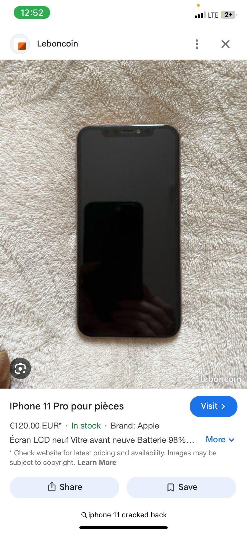 iPhone 11 Fully Unlocked Cracked Back 128 Gb