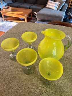 Hand-Blown Mexican-Style Bubble Glass Margarita Set – 5 Pieces – $65