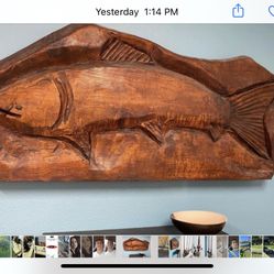 Large Fish Heavy Real Wood Carving