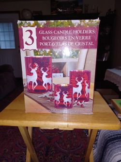 CHRISTMAS GLASS 3 PIECE CANDLE HOLDERS
