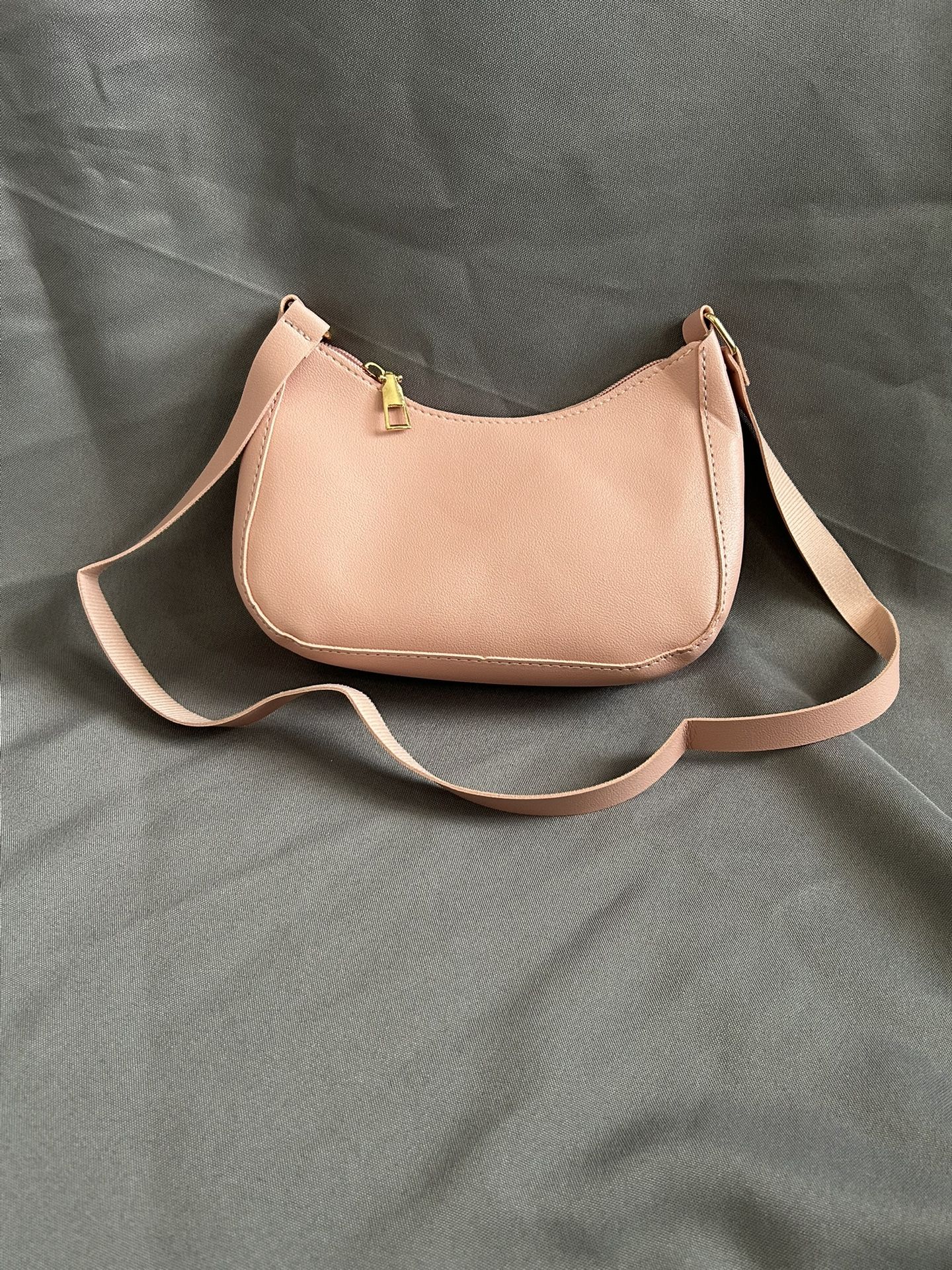 Blush Pink Mini Shoulder Bag with Gold Zipper
