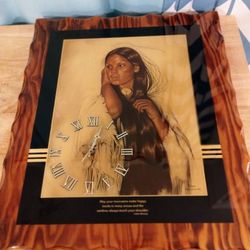 Southwestern Indian Women Wood Clock..size 2ftx 1ft...works Great!!