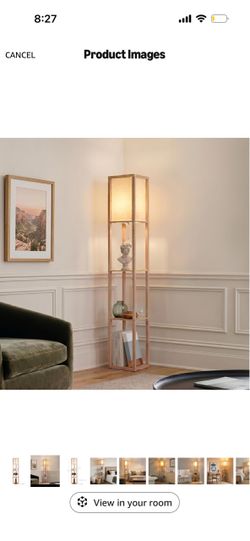 Brightech Maxwell - Modern Shelf Floor Lamp with Lamp Shade & Warm White LED Bulb, Corner Display Floor Lamp with Shelves for Living Room, Bedroom, Ni