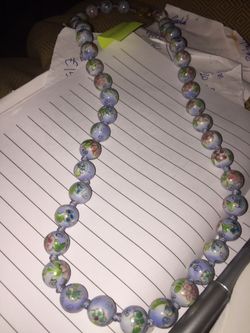 cloisonné enamel bead necklace, vintage