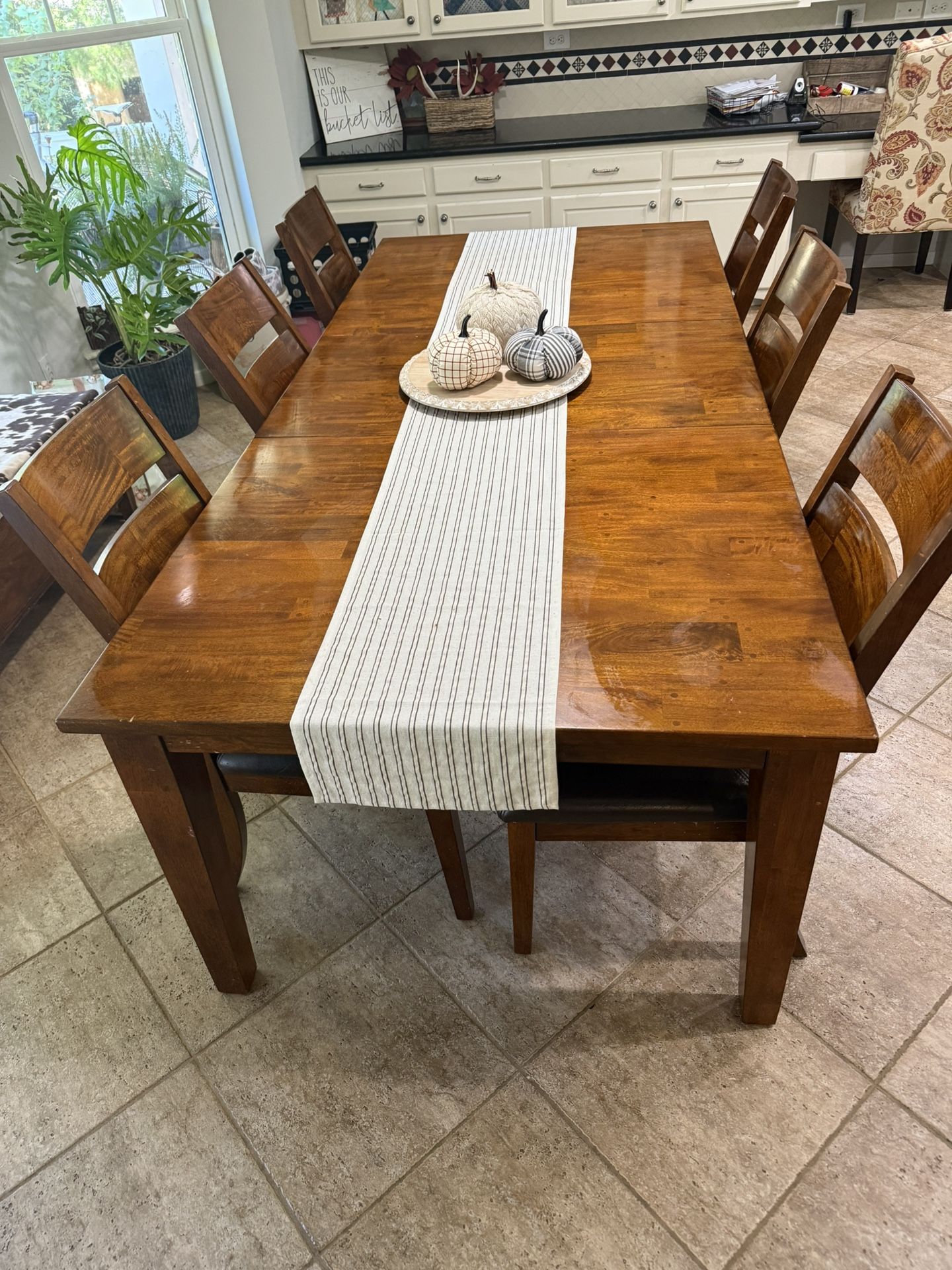 Solid Wood Dining Table Set with 6 Chairs — Extendable Table, Rich Walnut Finish