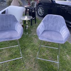 Two Gray Bar Stools With Backs New