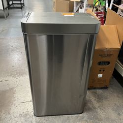 18 Gal. Stainless Steel Rectangular Metal Household Trash Can with Trash Sticker, Wings Lid, Sensor, and Odor Filter