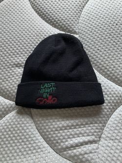 Embroidered “Last Night in Soho” logo on a 100% acrylic beanie