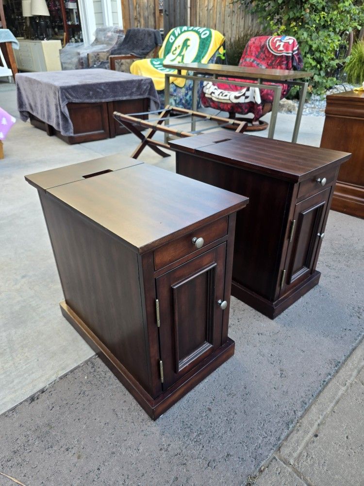 Ball & Cast Traditional Side End Tables (Qty 2) with Charging Station Outlets and USB Ports, Sable Brown Finish