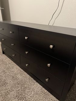 Dark Brown Wide Dresser with 9 Drawers