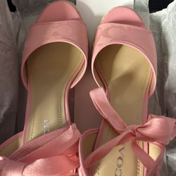 Coach Page Jaquard Wedges Flower Pink Size 9