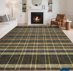 Plaid 5x7’ Living Room Area Rug, Washable Checkered With Non Slip Back, Indoor Modern