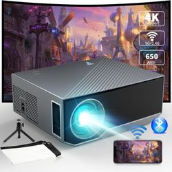 Projector with 5G WiFi and Bluetooth, Outdoor Portable Mini Projectors Support 4K, Native 1080P Video Movie Projector Compatible with iOS & Android Ph