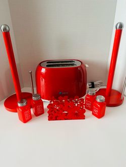 Red set 8 salt,pepper shakers,napkin holder and towel holder lightweight floral