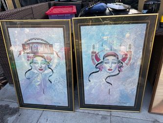 30”x20” Pair of Framed Theatrical Mask Art Prints