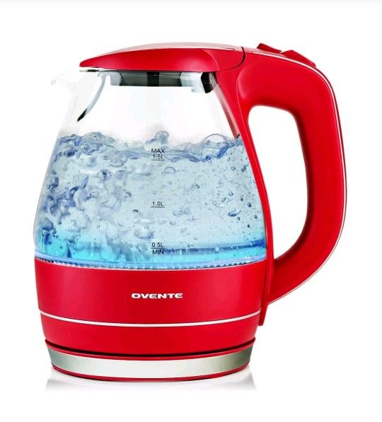 OVENTE Electric Glass Kettle RED Portable Kettle