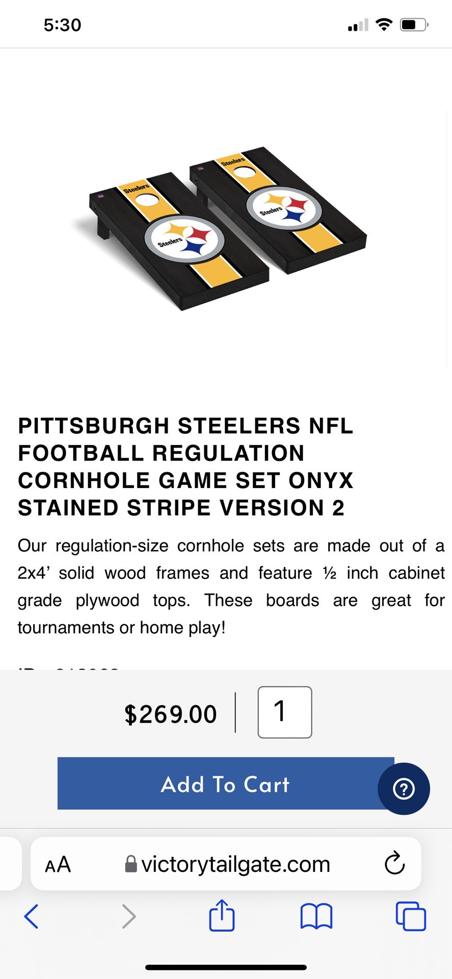 Pittsburgh Steelers 2' x 4' Onyx Cornhole Board Set