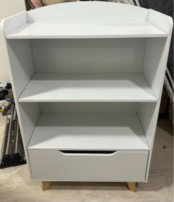 White Bookcase with Bottom Drawer