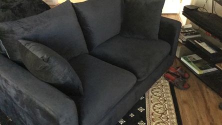 Black Velvetine Couch with Matching Ottoman