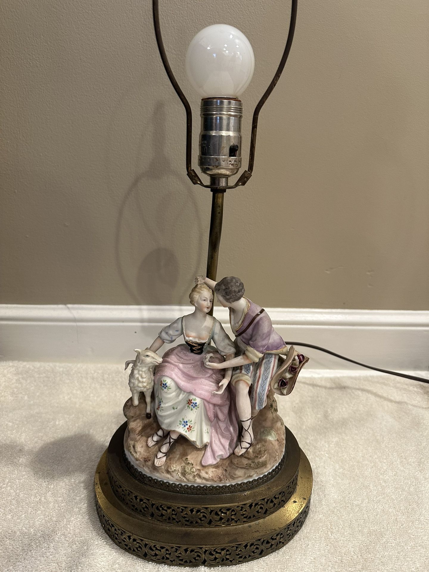 Vintage French Figural Lovers Bisque Lamp
