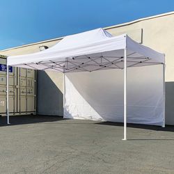 $160 (Brand New) Heavy Duty 10x15 FT Canopy with (1 Sidewall) EZ PopUp Party Tent w/ Carry Bag (White, Black)