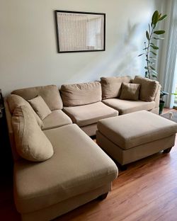 Sand Beige L-Shape Sectional Sofa with Ottoman (Latitude Run)
