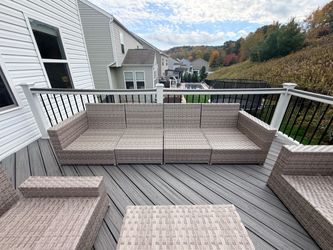 Outdoor patio furniture set - Gray wicker - 10 piece set (all weather)