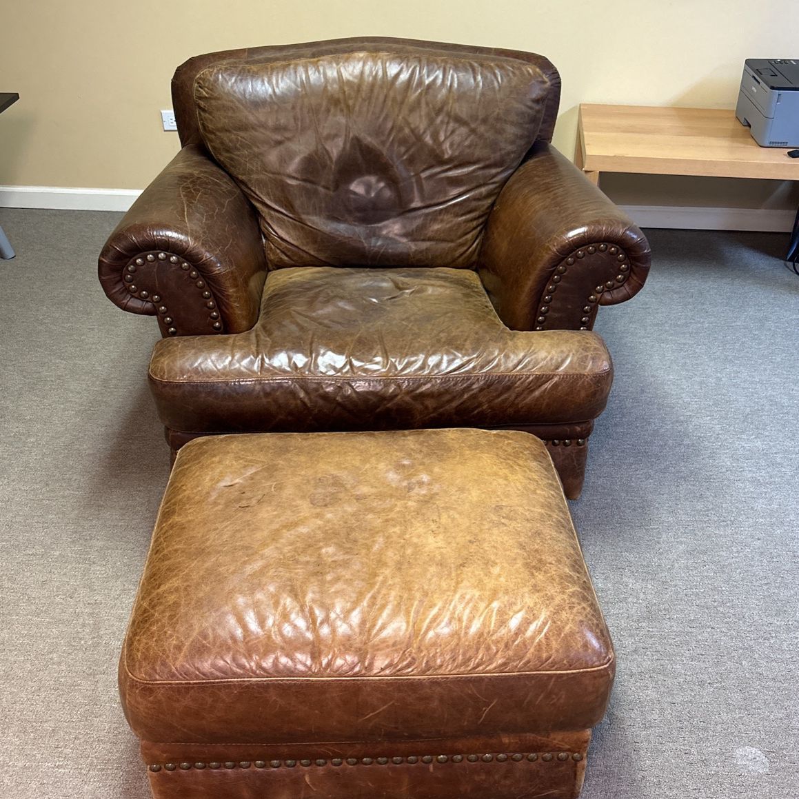 Soft Leather Chair And Ottoman